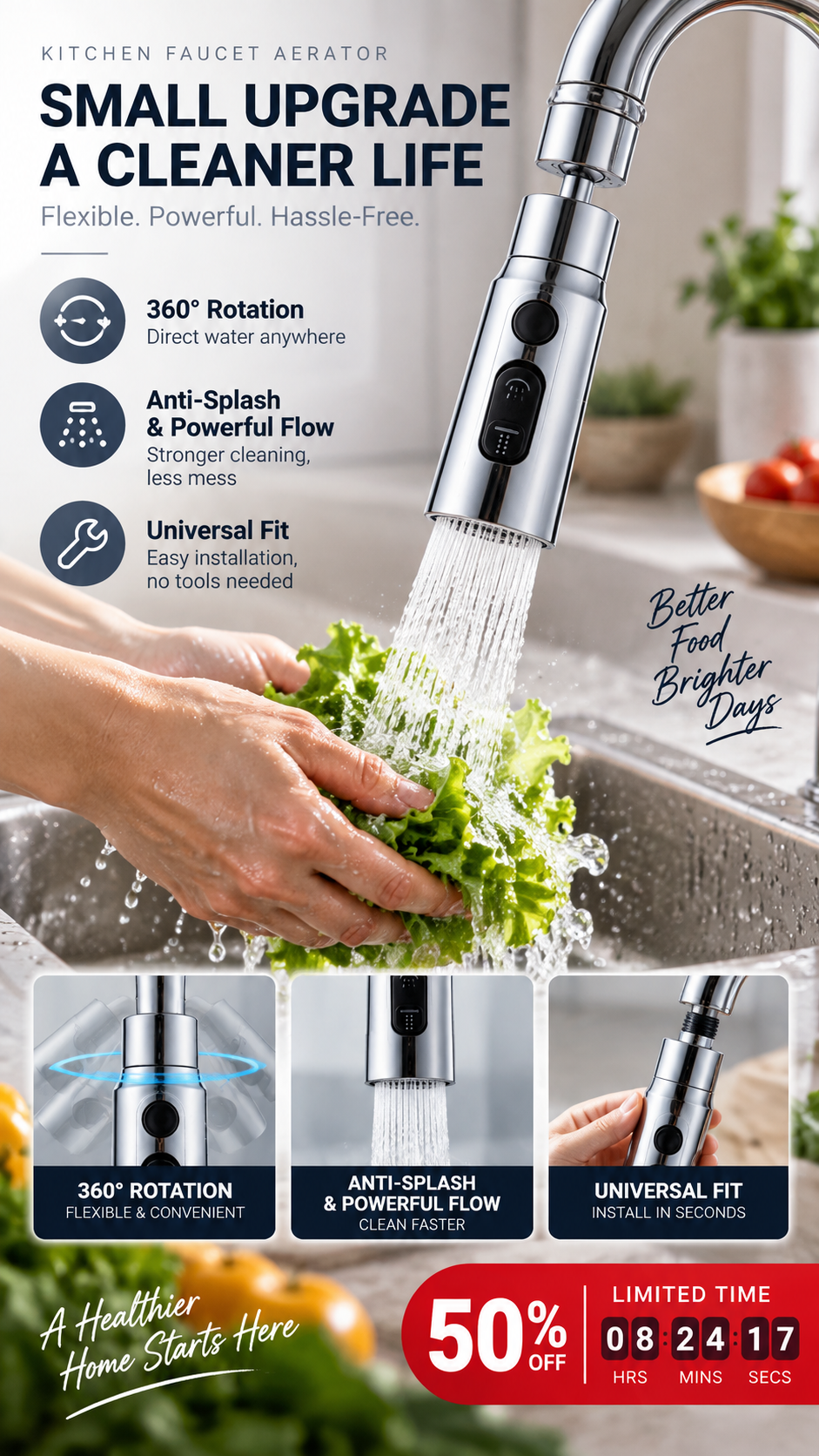 💧🔄 360° rotating high-pressure tap with adapter - flexible water flow for easier cleaning 🚰✨