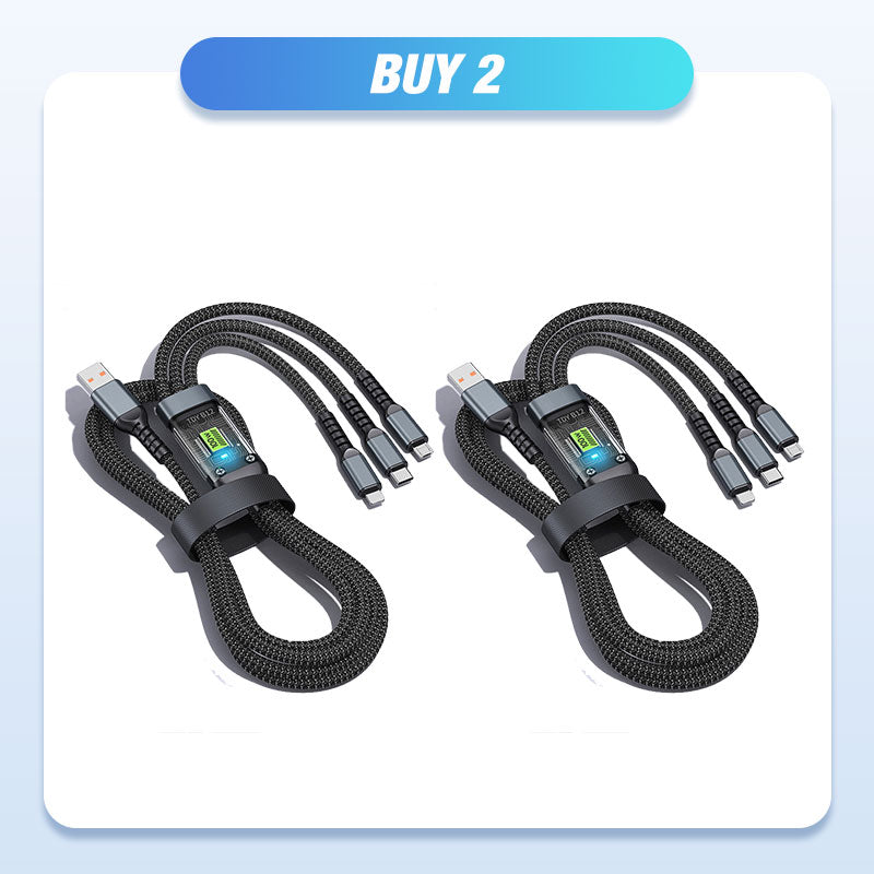 Transparent Luminous 3-in-1 Fast Charging Cable - USB-C/Micro-USB with LED Power Indicator & Nylon Braiding 📱💫