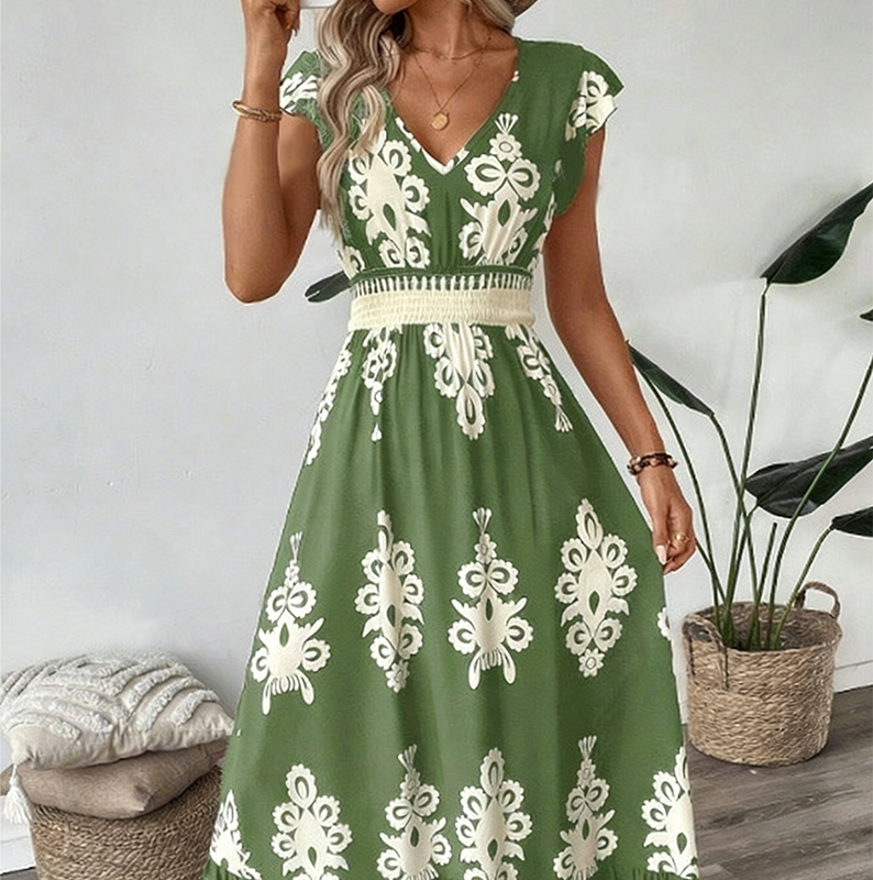 👗New arrival 49% OFF!🏖️Women's V-Neck Baroque Print Flowy Maxi Dress