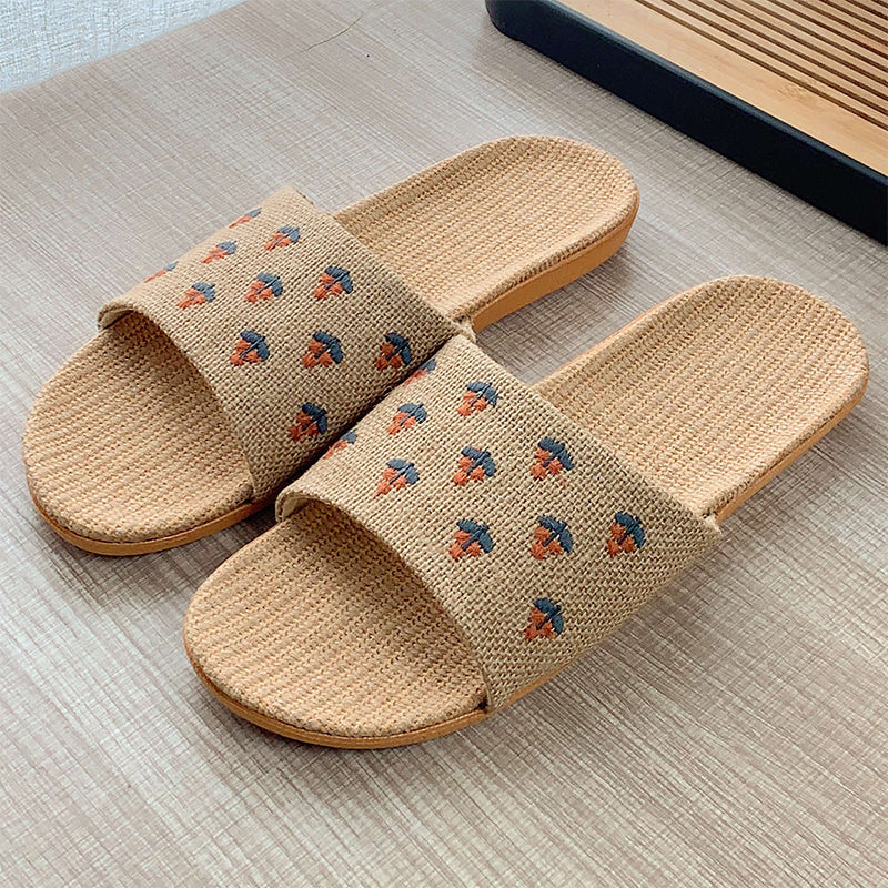 Lightweight All-weather Linen Slippers With Thick Soles