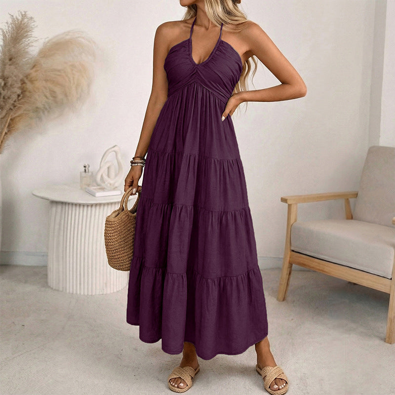 ๐ด LIMITED-TIME 50% OFF! ๐ Women's Halter Neck Backless Maxi Dress โ Tiered, Flowy, Resort Style ๐บ