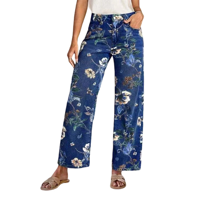 ๐ 50% OFF NOW! ๐ธ Women's Floral Print Straight-Leg Jeans โ Stretchy denim, vintage vibe & perfect for everyday casual chic โจ