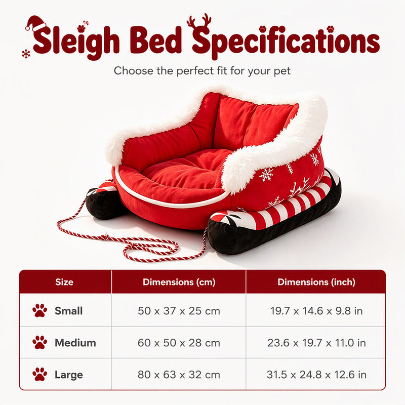📢📢50% OFF !! ⏰Christmas Sleigh Pet Bed with Removable Cushion
