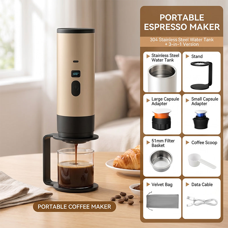 🥳2026 HOT SALE🥳💞50K+ SOLD! ☕⚡ 49% OFF! Portable Espresso Maker – digital display, Type-C rechargeable, 90ml tank & 120ml cup. Enjoy fresh hot coffee anywhere! 🛡️💪