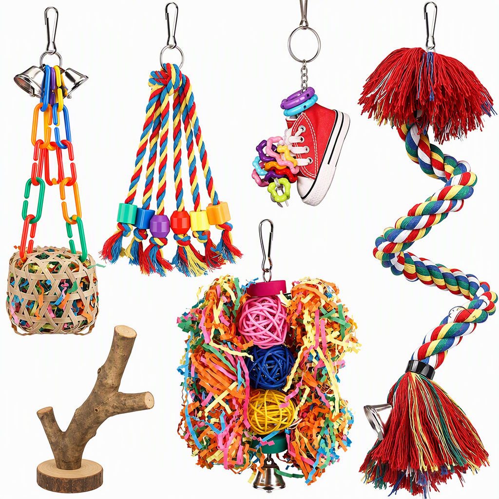 ⏳🔥LIMITED-TIME 50% OFF! ⏰Parrot Toy Set with Swing Perch and Chewing Toys for Bird Cage Decoration and Boredom Relief🦜🪀