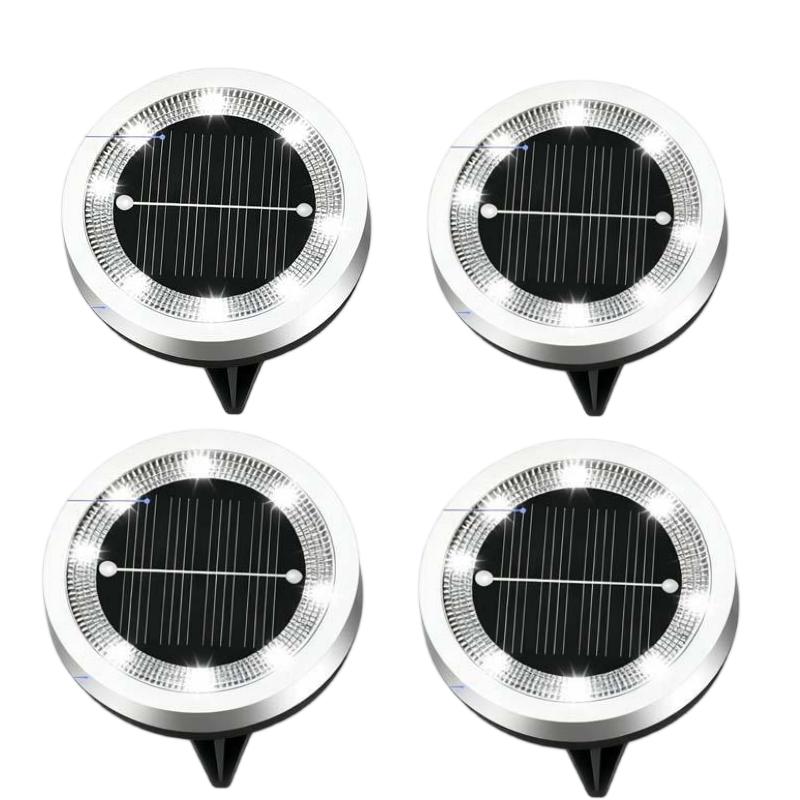 ☀️ Solar Garden Ground Lights: 4-Pack, 8 LED, Stainless Steel, Auto On/Off
