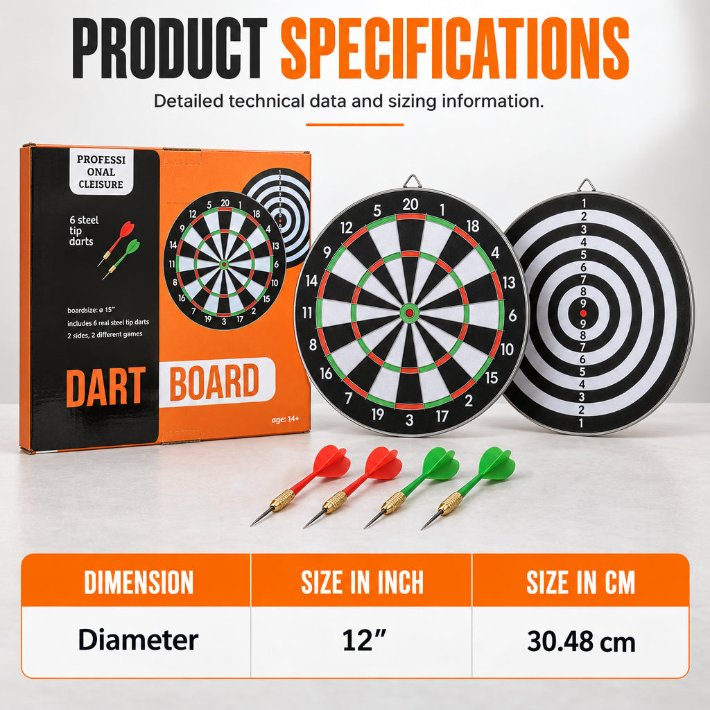 Double-Sided Dart Board with Steel Tip Darts