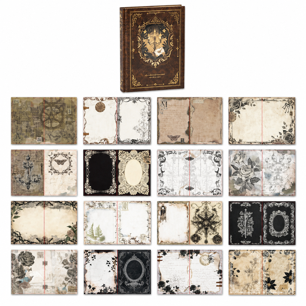 📢📢49% OFF !! ⏰Vintage European Style Hardcover Journal Notebook with Hollow Out Cover Gold Foil Accents and Color Illustrated Pages