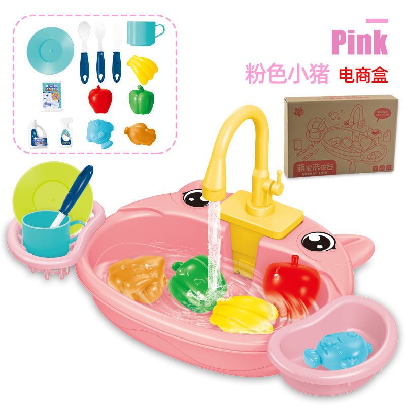 Cute Kitchen Sink Toy Set with Water Faucet, Play Kitchen Accessories, Pretend Cooking Set, Fun Pretend Play for Boys & Girls Ages 3-6, Parent-Child Interaction Birthday Gift