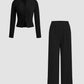 Slim-Fit Long-Sleeve Button-Up Top & Wide-Leg Pants 2-Piece Set