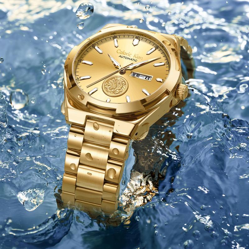 Calonic Kien Men's Luxury Swiss Automatic Gold Watch
