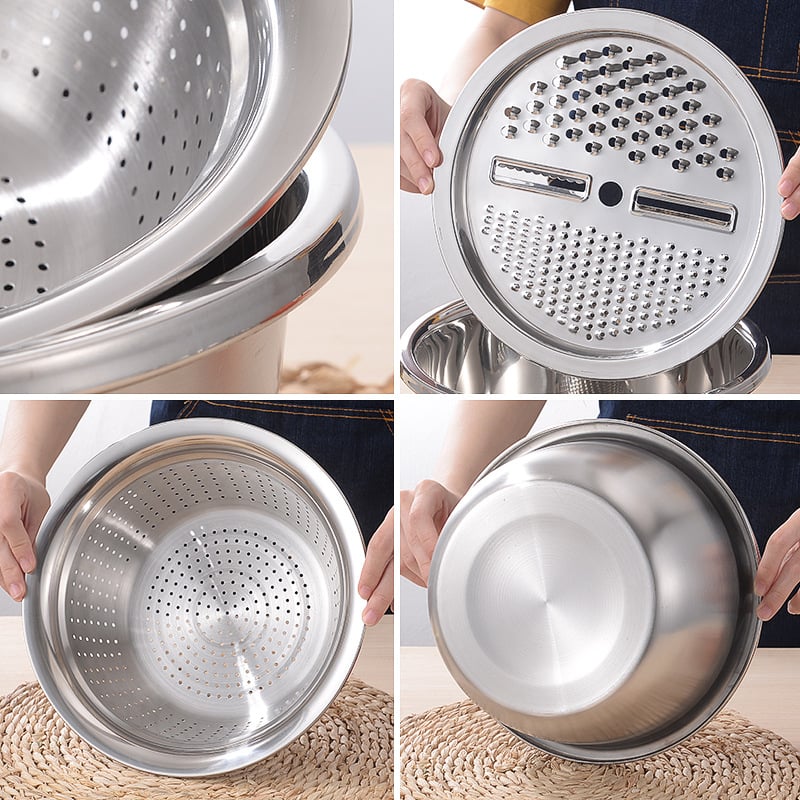 🥗 LIMITED-TIME 50% OFF! ✨ 3-in-1 Stainless Steel Grater Bowl – Multi-function, Space-saving, Easy-clean 🧀