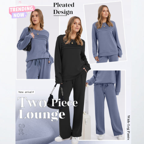 🥳2026 HOT SALE🥳💞60K+ SOLD!✨Women's Crew Neck Top & Drawstring Pants Set