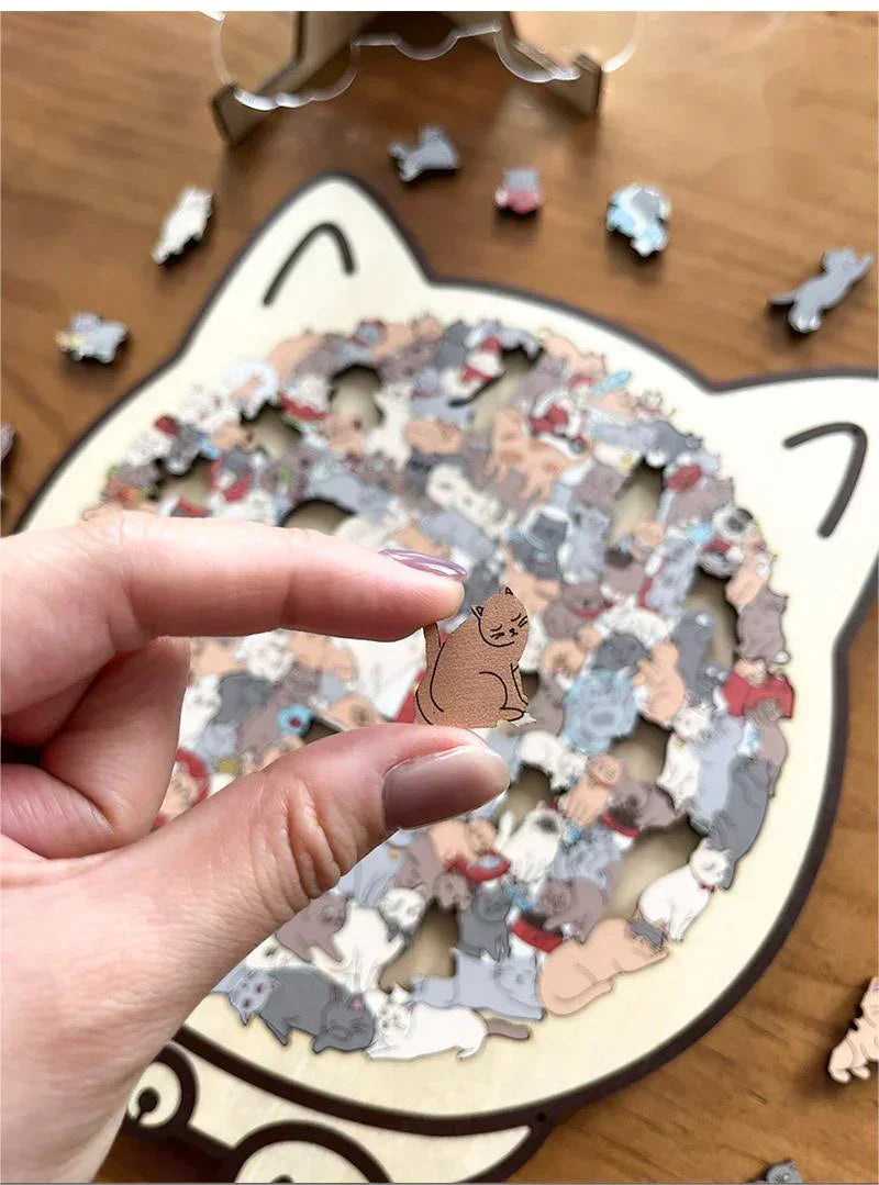 🎁135-Piece Morandi-Colored Cat Shaped Wooden Jigsaw Puzzle