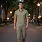 Men Summer Linen Set Loose Shirt and Cargo Shorts Two Piece Outfit