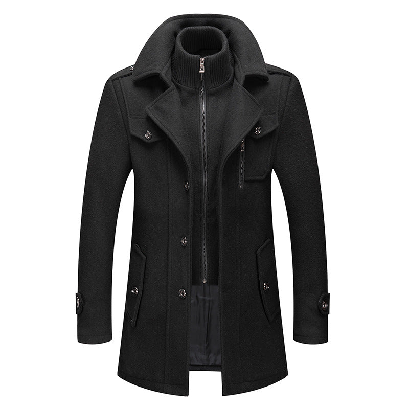 Men's Business Woolen Coat Fashion Double Neck Medium And Long Woolen Coat