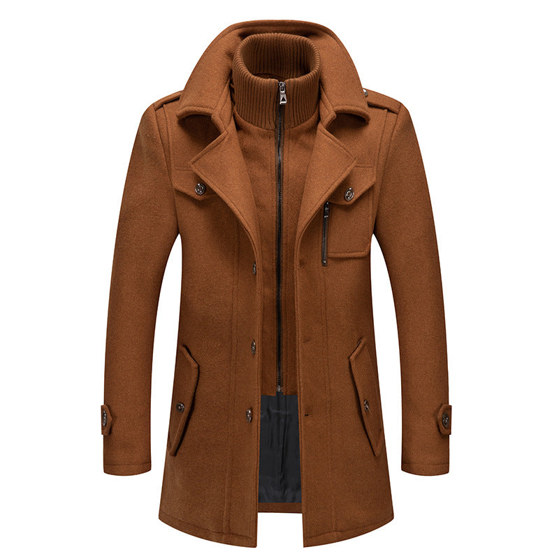 Men's Business Woolen Coat Fashion Double Neck Medium And Long Woolen Coat