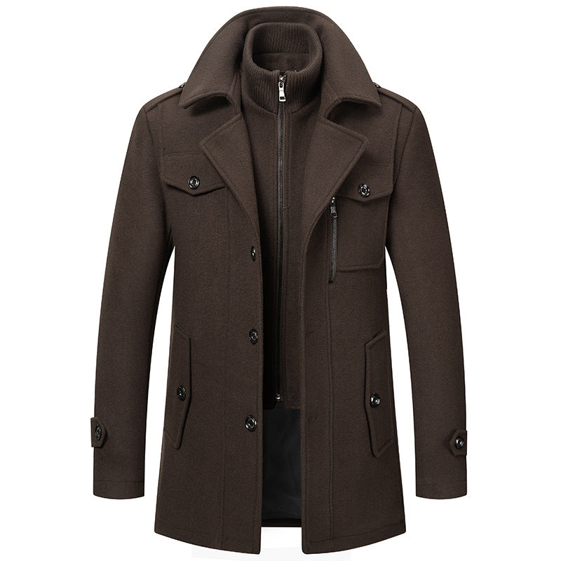 Men's Business Woolen Coat Fashion Double Neck Medium And Long Woolen Coat