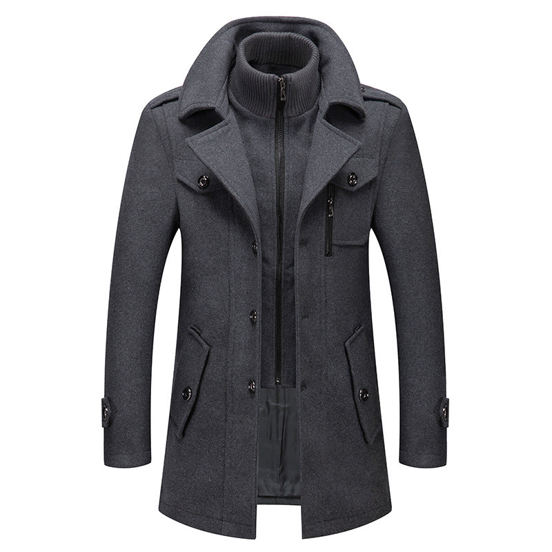 Men's Business Woolen Coat Fashion Double Neck Medium And Long Woolen Coat