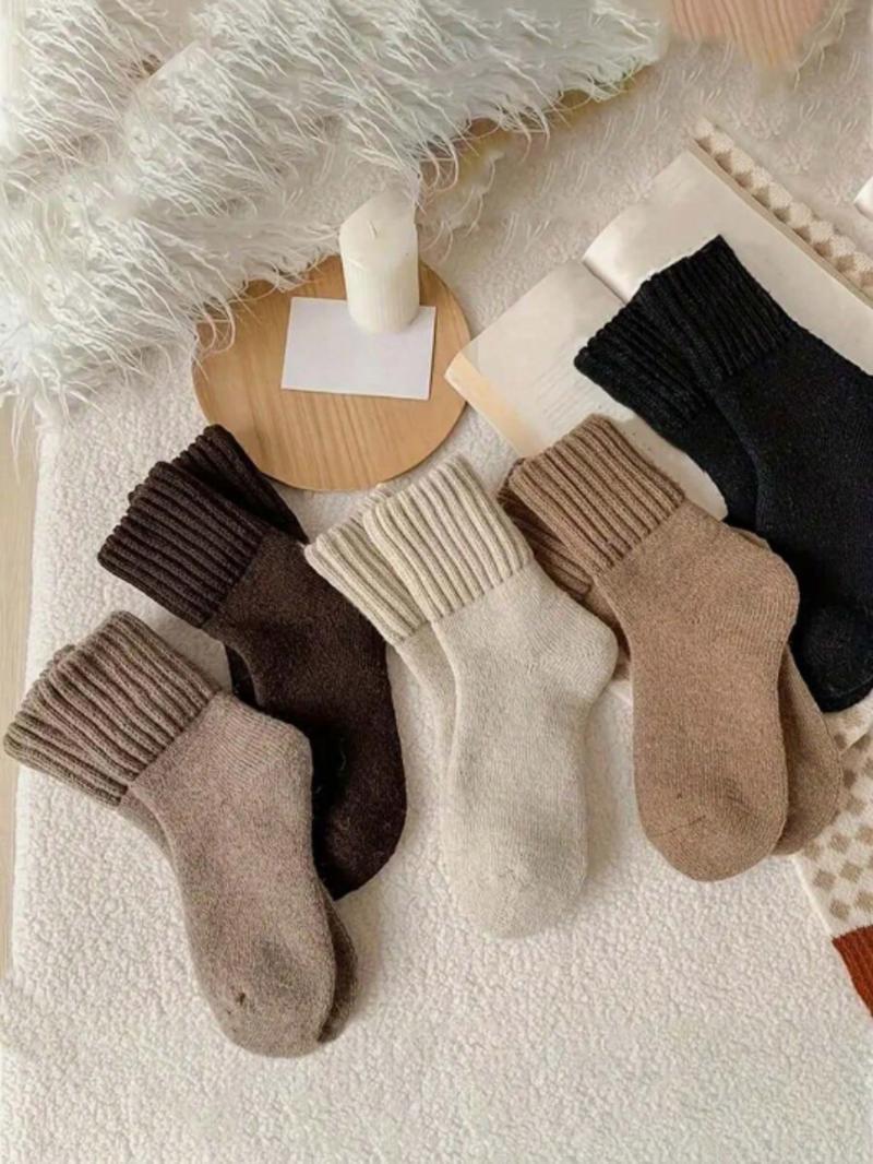 Nyzfexk Women's Solid Mid-calf Socks, Casual Soft Comfy Warm Socks for Fall & Winter