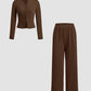Slim-Fit Long-Sleeve Button-Up Top & Wide-Leg Pants 2-Piece Set