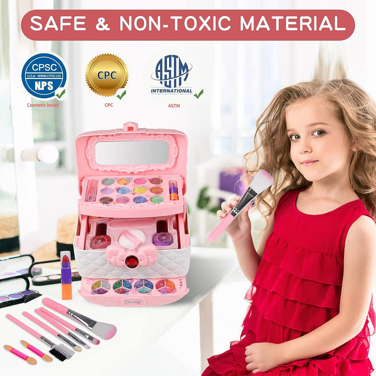👑 LIMITED-TIME 50% OFF! 💖✨Non-Toxic Portable Kids Pretend Makeup Set, Washable Play