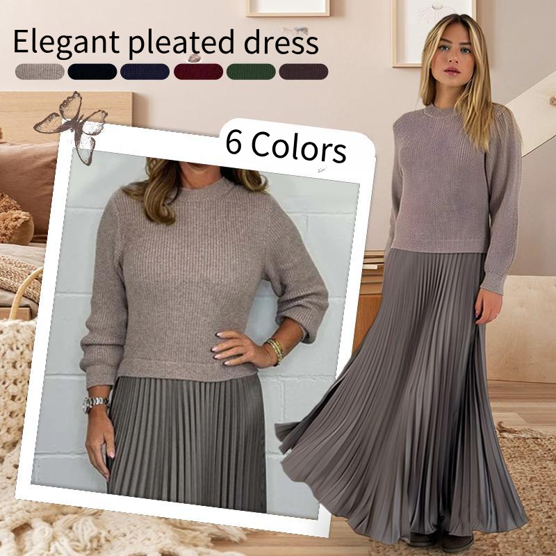 ⏳Limited-Time 50% OFF⏰Women's solid color Long Sleeve Jumper & Pleated Bottom Dress👚👗