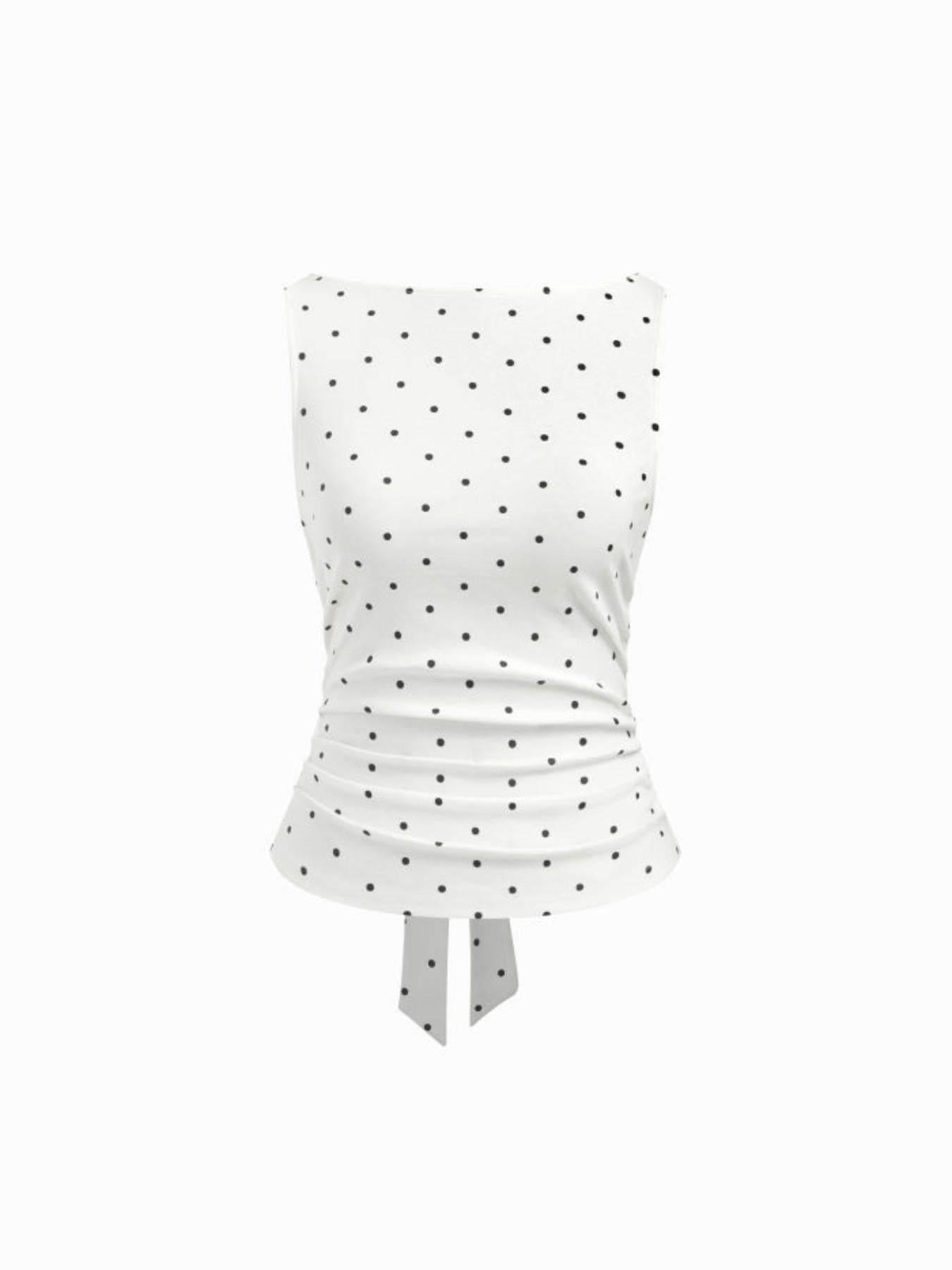 👗🎀 Women's Polka Dot Tank Top, Summer Sleeveless Knot Design, Y2K Style, Slim-Fitting, Round Neck, Back Tie, Casual Wear