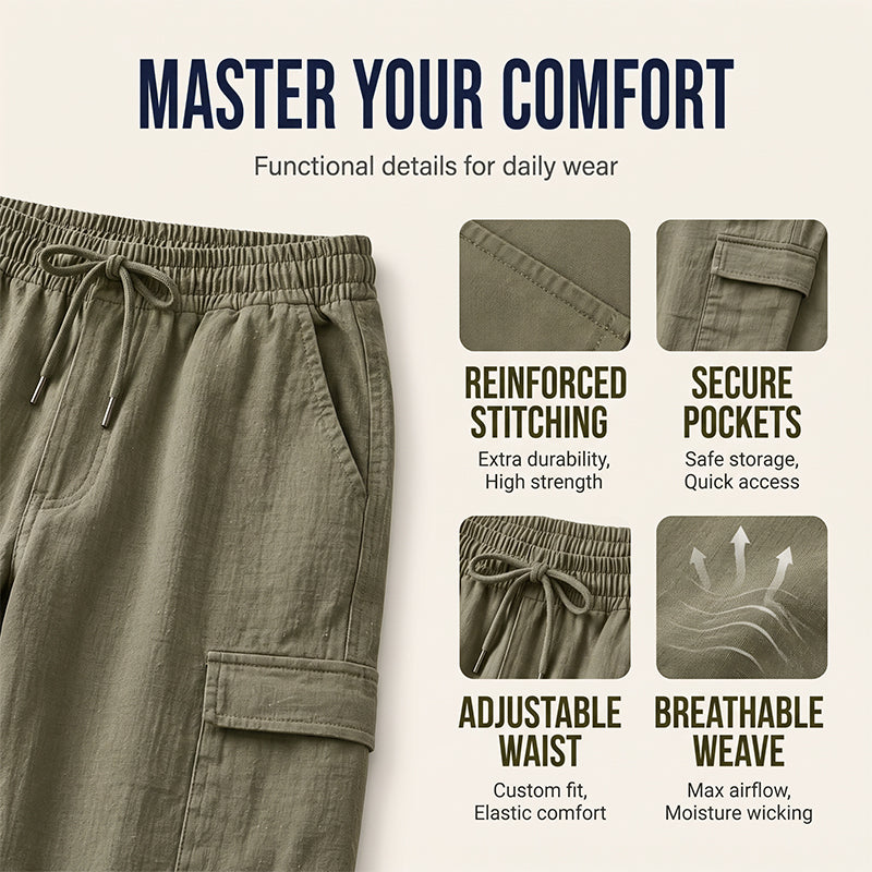 Men Summer Linen Set Loose Shirt and Cargo Shorts Two Piece Outfit