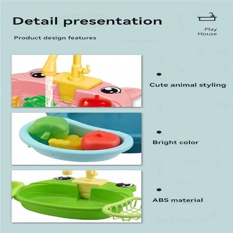Cute Kitchen Sink Toy Set with Water Faucet, Play Kitchen Accessories, Pretend Cooking Set, Fun Pretend Play for Boys & Girls Ages 3-6, Parent-Child Interaction Birthday Gift