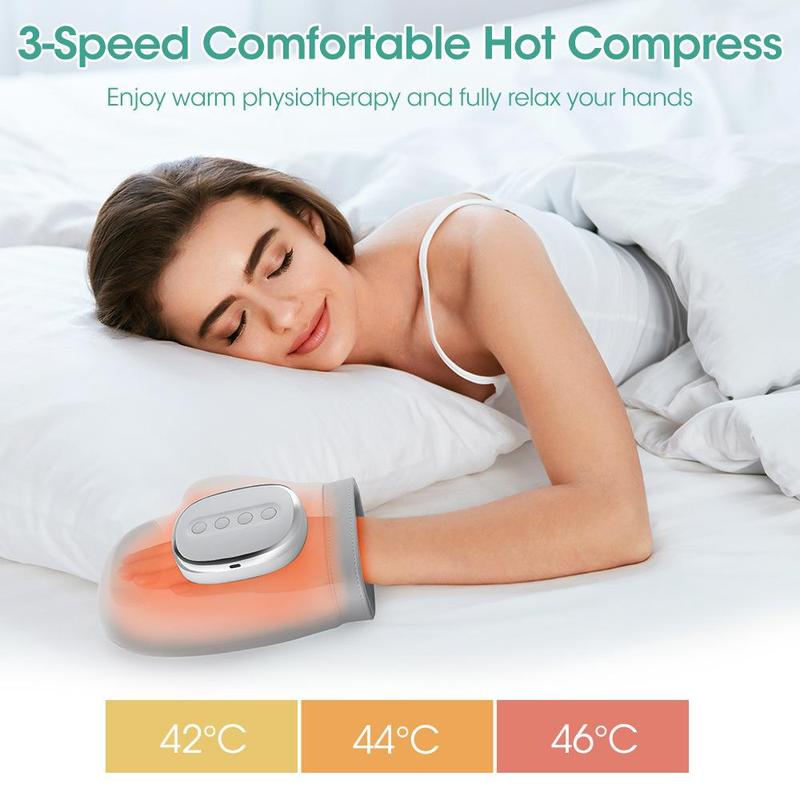 Portable Hand Massager with Heat & Compression, Wireless 3 Modes for Carpal Tunnel Relief
