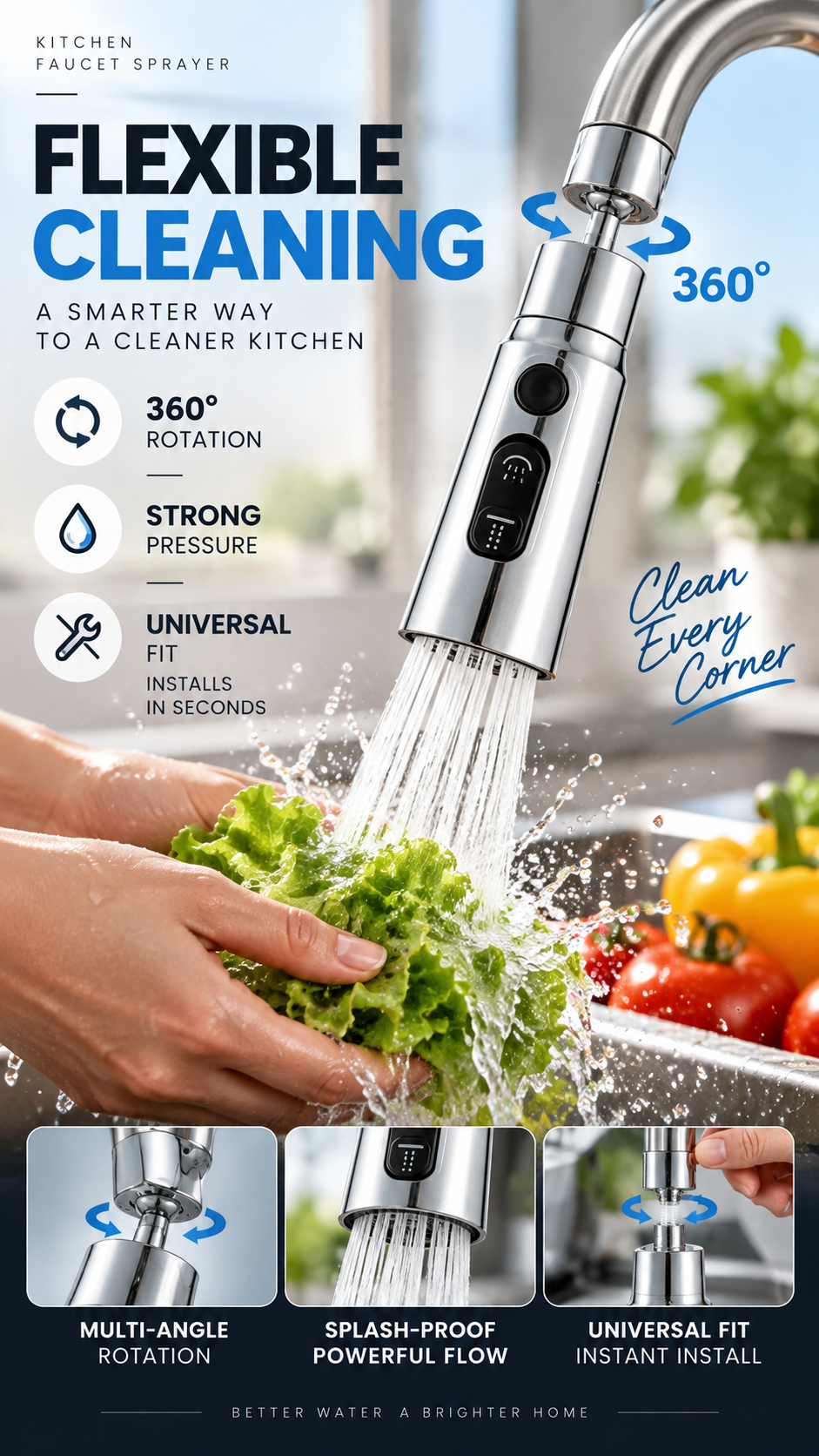 💧🔄 360° rotating high-pressure tap with adapter - flexible water flow for easier cleaning 🚰✨