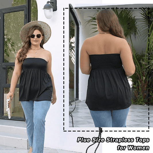 Plus Size Solid Ruffle Hem Shirred Tube Top