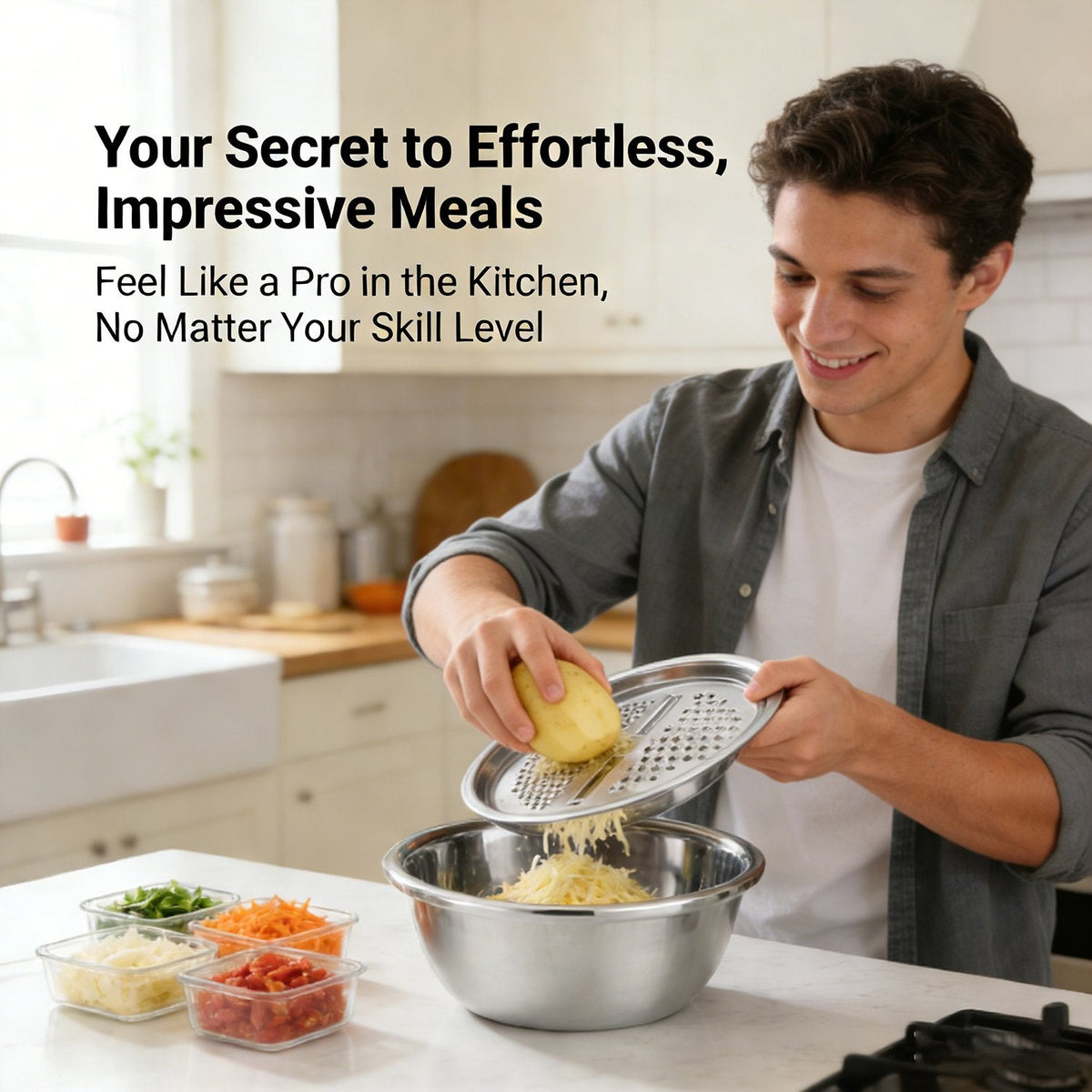 🥗 LIMITED-TIME 50% OFF! ✨ 3-in-1 Stainless Steel Grater Bowl – Multi-function, Space-saving, Easy-clean 🧀