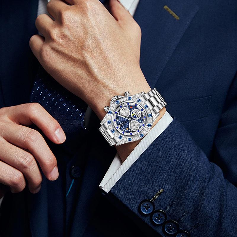 TINAIBIN Twelve Zodiac Signs & Starry Sky Diamond Automatic Skeleton Men's Watch