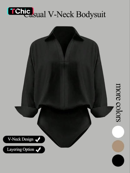 Women's Long Sleeve Button-Down Bodysuit Shirt