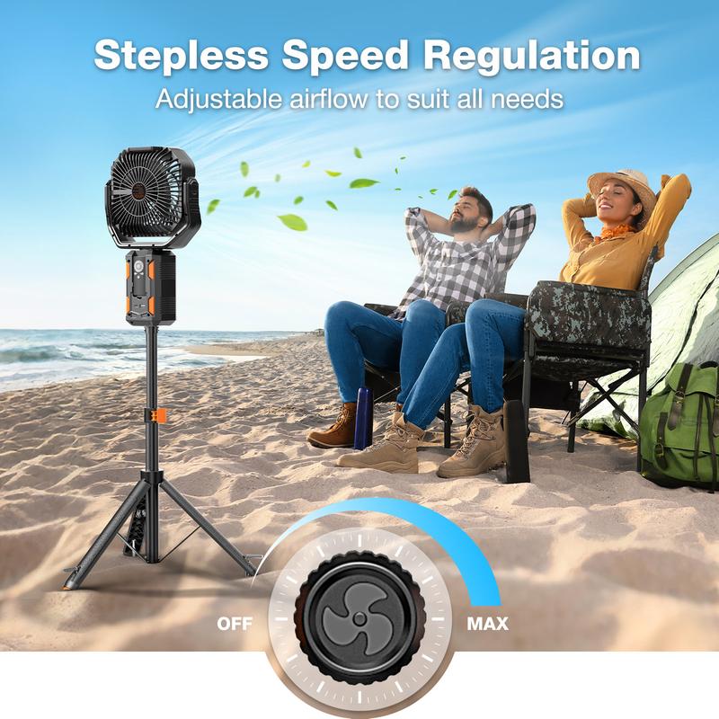 Camping Fan with Detachable Tripod, 30000mAh Rechargeable Fan with LED Lights & 270° Pivot,4 in 1 Cordless Camping Fan, Remote Control Shaking Head Desk Fan for Camping Tent Travel Bedroom Portable Motor summerwins