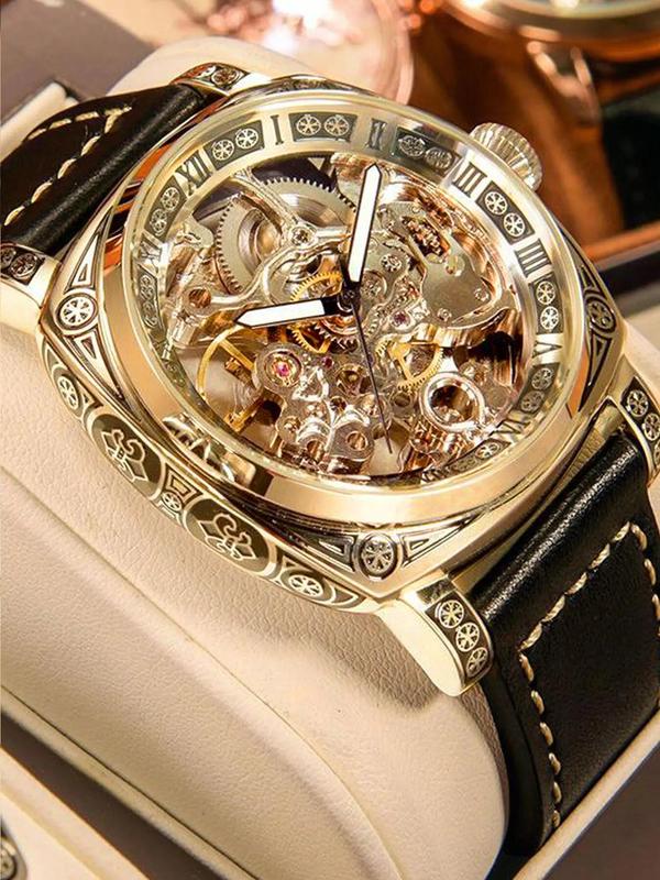💥Hot Sale 50% Discount⌚Business Fashion Round Dial Leather Strap Analog Mechanical Watch