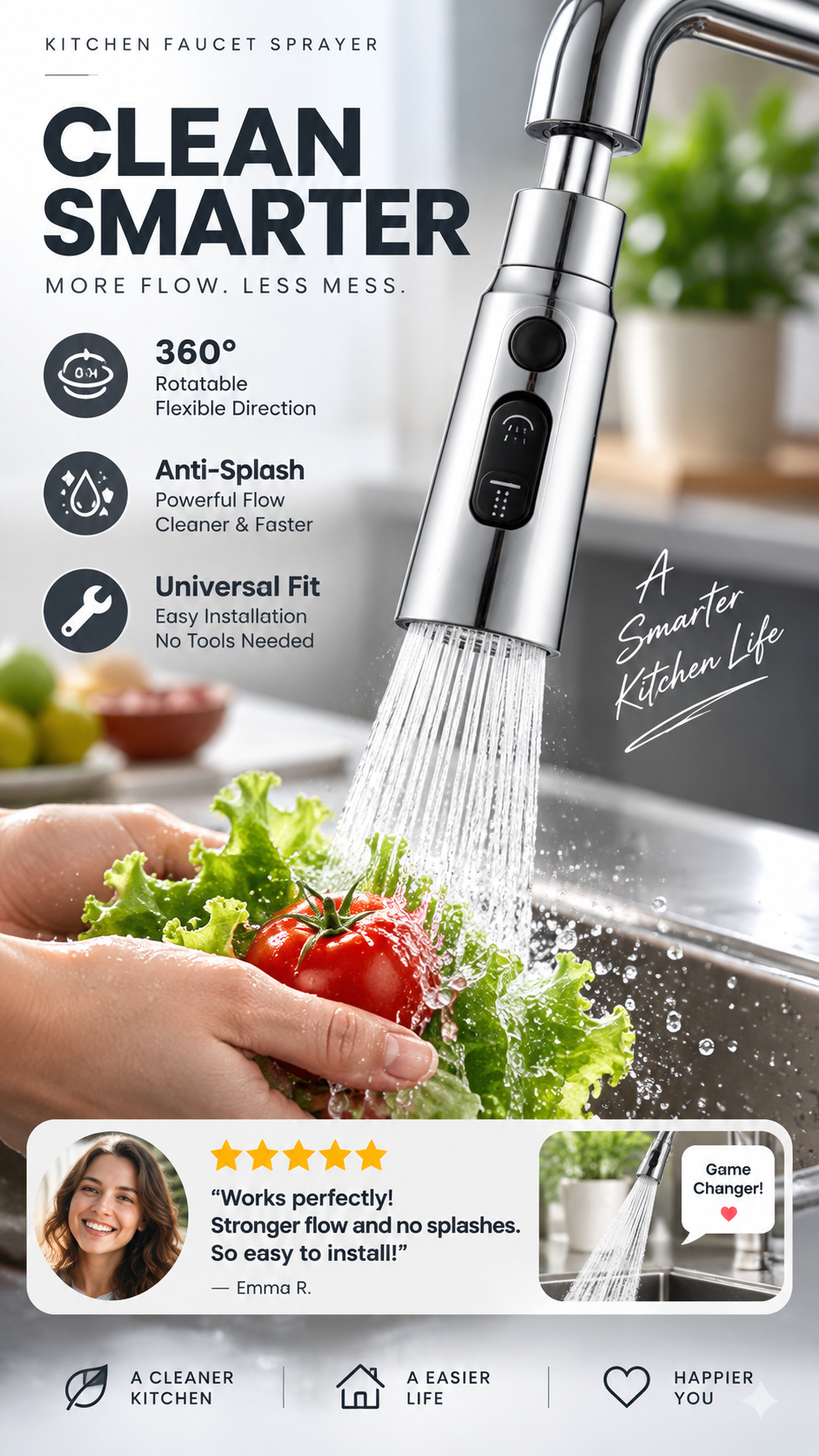 💧🔄 360° rotating high-pressure tap with adapter - flexible water flow for easier cleaning 🚰✨