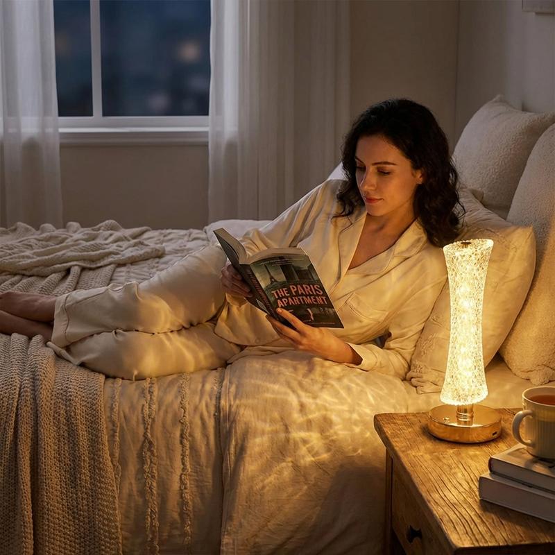 Crystal Table Lamp for Bedroom, Bedside Lamp with Adjustable Brightness, Elegant Home Decor Light for Living Room, Study & Office