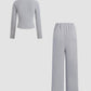 Slim-Fit Long-Sleeve Button-Up Top & Wide-Leg Pants 2-Piece Set