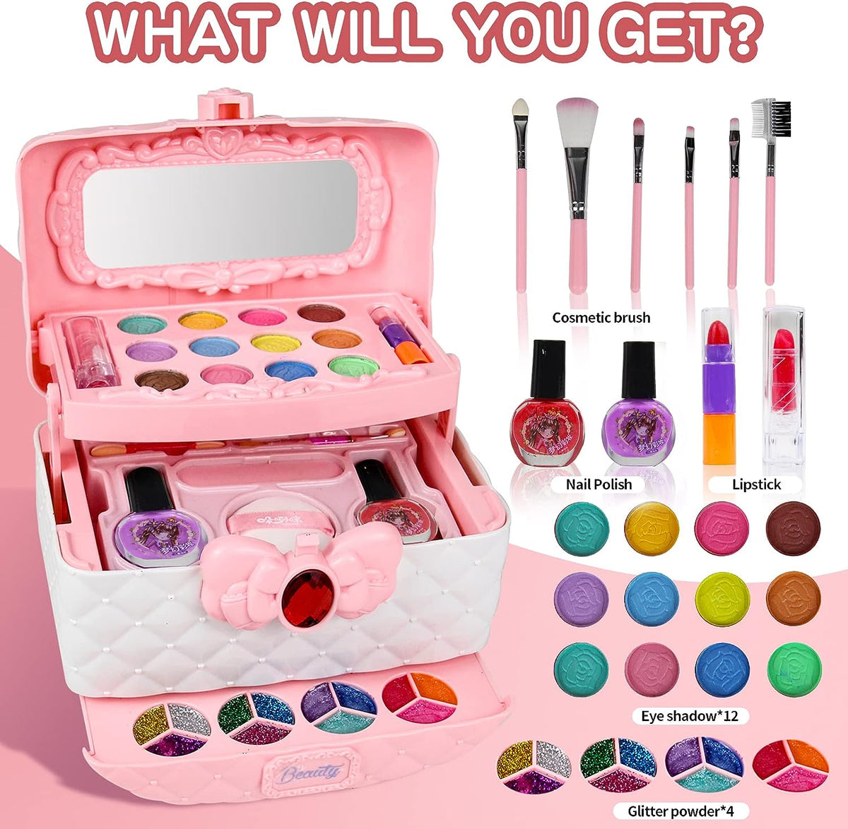 👑 LIMITED-TIME 50% OFF! 💖✨Non-Toxic Portable Kids Pretend Makeup Set, Washable Play