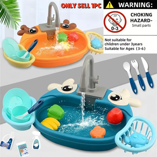 Cute Kitchen Sink Toy Set with Water Faucet, Play Kitchen Accessories, Pretend Cooking Set, Fun Pretend Play for Boys & Girls Ages 3-6, Parent-Child Interaction Birthday Gift