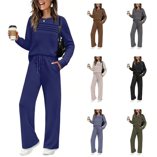 🥳2026 HOT SALE🥳💞60K+ SOLD!✨Women's Crew Neck Top & Drawstring Pants Set