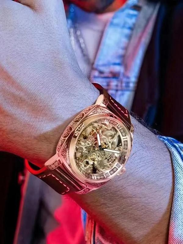 💥Hot Sale 50% Discount⌚Business Fashion Round Dial Leather Strap Analog Mechanical Watch