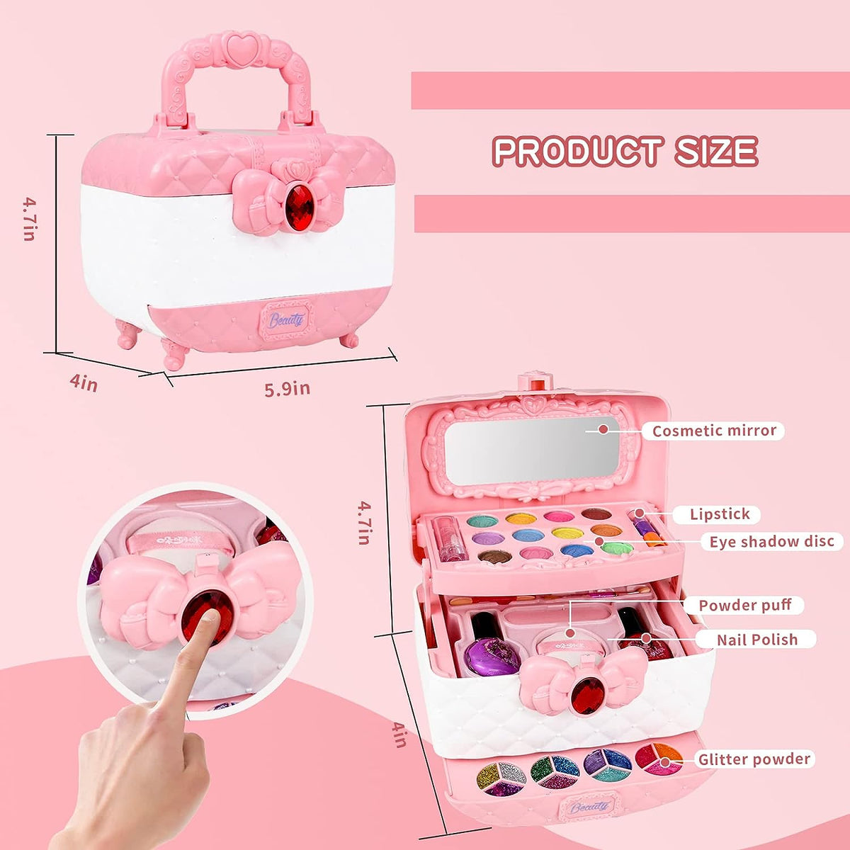 👑 LIMITED-TIME 50% OFF! 💖✨Non-Toxic Portable Kids Pretend Makeup Set, Washable Play