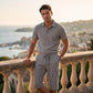 Men Summer Linen Set Loose Shirt and Cargo Shorts Two Piece Outfit