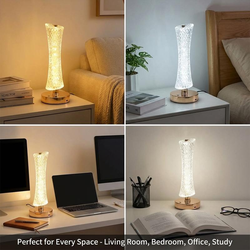 Crystal Table Lamp for Bedroom, Bedside Lamp with Adjustable Brightness, Elegant Home Decor Light for Living Room, Study & Office