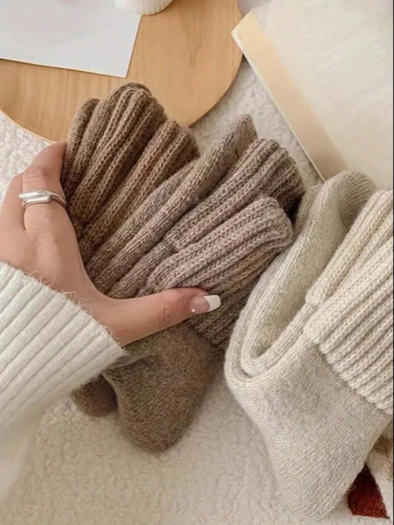 Nyzfexk Women's Solid Mid-calf Socks, Casual Soft Comfy Warm Socks for Fall & Winter