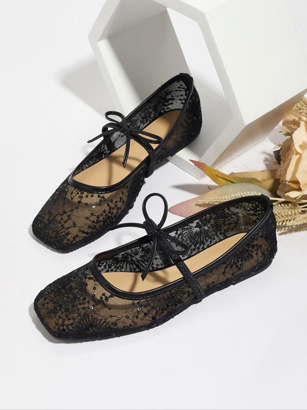 Elegant Mesh Ballet Shoes with Bow